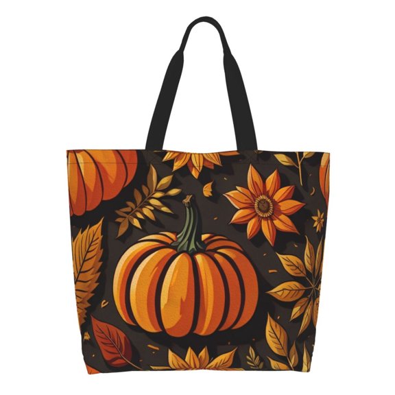 Rocae Autumn Pumpkin Leaves for Big Capacity Shoulder Bag with Pockets,Tote Bag for Women Handbag