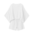 thumbnail image 5 of Lcziwo V Neck Two Piece Sets for Women Gauze Elegant Beach Vacation Outfits Batwing Sleeve Loose Shirts with Drawstring High Waist Shorts White,L, 5 of 9