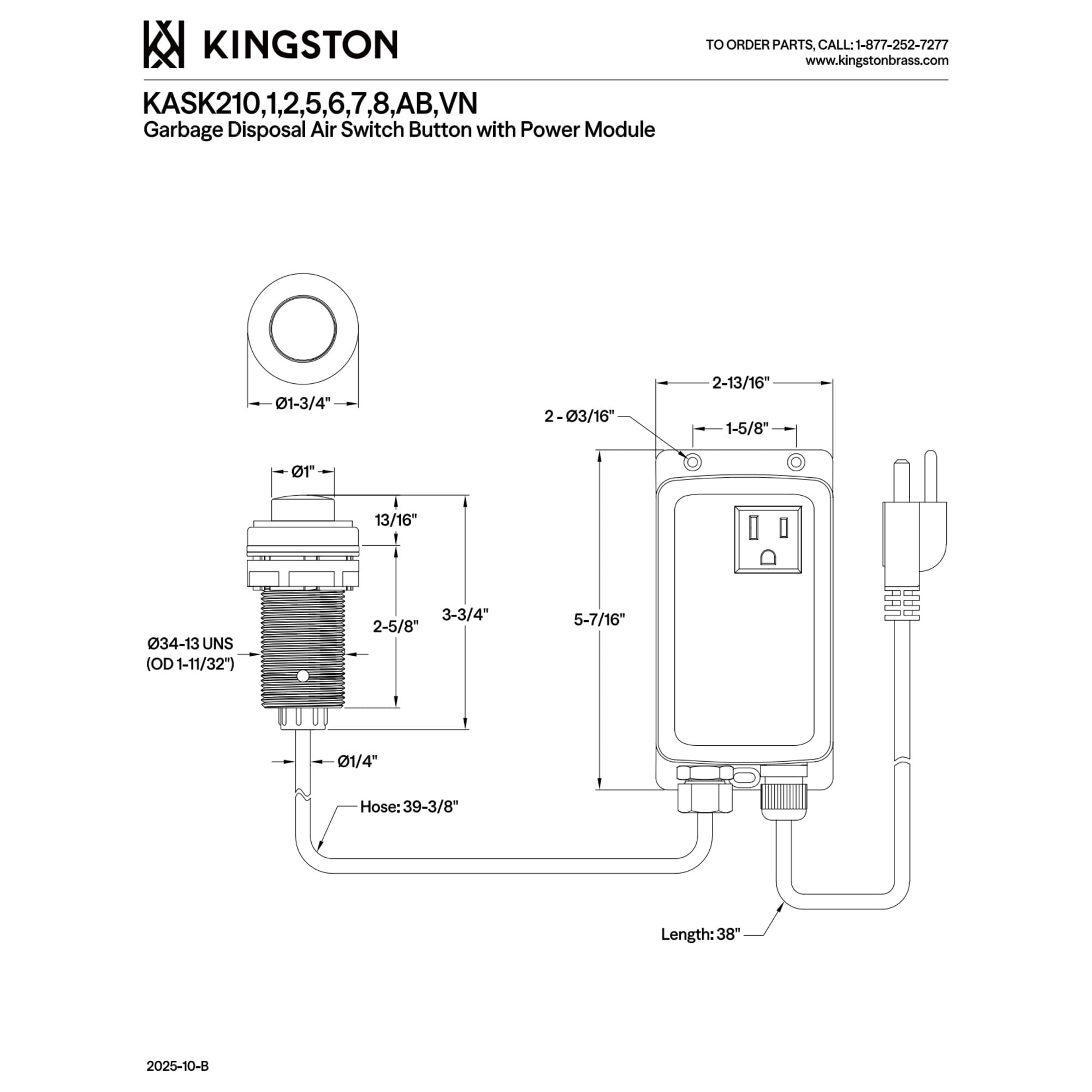 Kingston Brass KASK211 Trimscape Single Outlet Garbage Disposal Air Switch Kit in Polished Chrome