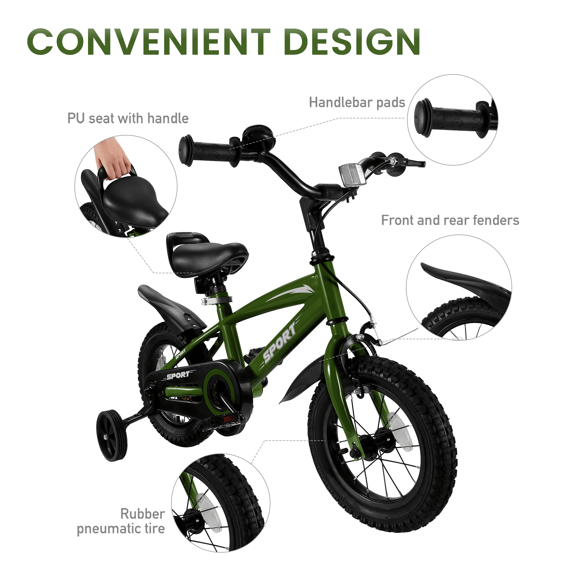 Naipo 12 in Kid Bike Green for Boys Girls with Trainning Wheels Sturdy Frame Adjustable Seat