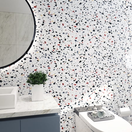 CRE8TIVE Granite Contact Paper 24"x118" Wide Stick and Peel Waterproof Terrazzo Wallpaper Removable Self Adhesive Glossy Vinyl Marble Countertop Contact Paper for Bathroom Bedroom Cabinets Home Decor