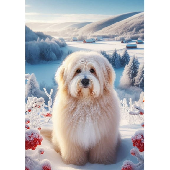 Havanese Cream -  Best of Breed DCR Winter Berries Garden Flag