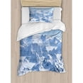 thumbnail image 3 of Farmhouse Decor Queen Size Duvet Cover Set, Snowy Summit of Alps over Clouds Scene at Winter Wilderness in Nature, Decorative 3 Piece Bedding Set with 2 Pillow Shams, White Blue, by Ambesonne, 3 of 3