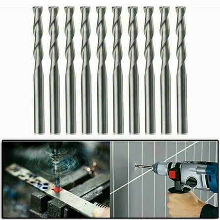 

10pcs 1/8 Inch 2-Flutes Flat Nose Spiral Carbide End Mill CNC Router Bits 22mm