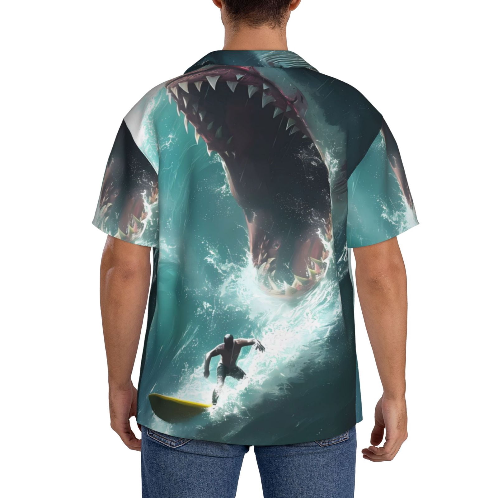 Kdxio Men's Hawaiian Shirt for Men Short Sleeve Shirt Surfing Shark Summer Casual Holiday Beach Button Down T-Shirts