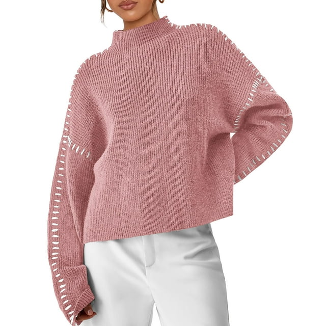 Suéter PRETTYGARDEN de Punto Grueso Oversized Cuello Alto Rosa M