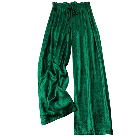 Yuanlook Womens Casual Loose Fit Palazzo Metallic Pants Elastic High Waist Lounge Long Wide Leg Trousers with Pocket Size S-XXL