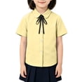 thumbnail image 2 of Cute Tops For Girls Short Sleeve Peter Pan Collar Shirt Bow Tie Button Down Blouse for School Uniform Kids Toddler Dress Shirt 3-12Y Yellow 160, 2 of 4