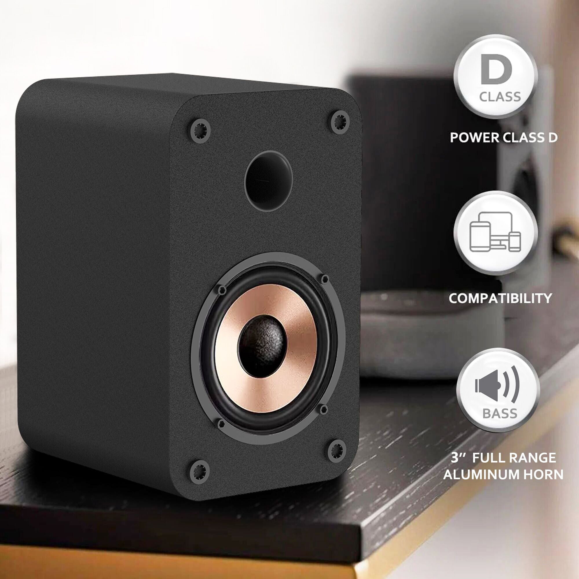 LONPOO Plug-N-Play Computer Speaker for Desktop and PC, 30W RMS Active Bookshelf Speaker with 3-inch Full Range Speaker,Support Bluetooth 5.3, USB Playback,Aux-in and 3.5mm Earphone Port