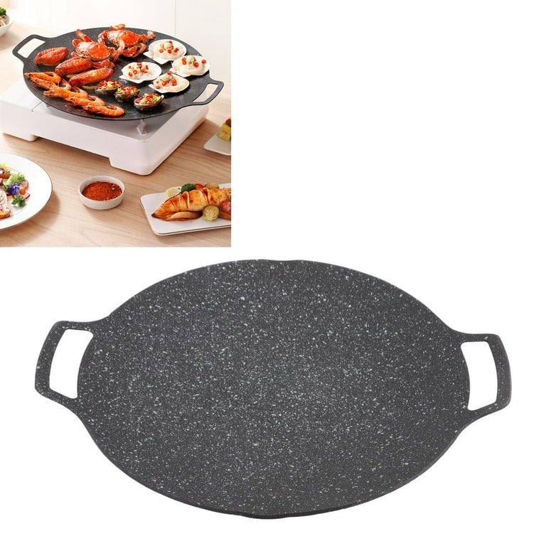 BBQ Grill Pan, Korean BBQ Grill Pan Iron Nonstick Round Grilling Tray BBQ  Cast Iron Grill Pan for Outdoor Pork Belly Pancakes (30CM) (Size : 36CM)