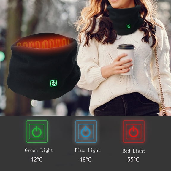 Baberdicy Heated Scarf, Usb Electric Neck Warmer, 3-Speed Fleece Bib Scarf, Rechargeable Scarf for Men Women, Outdoor Commute, Extreme Cold, Instant Warmth, Tech Gifts ( Black)