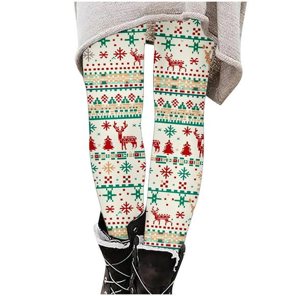 Girls Christmas Pajama Pants, High Waist Stretchy Soft Tights with Christmas Prints
