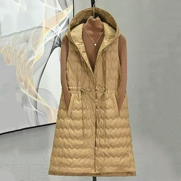Roncen Women's Casual Sleeveless Quilted Vest - Loose Fit Mid-Length Winter Coat with Thick Padding - Solid Color Outerwear for Warm Layering and Stylish Comfort