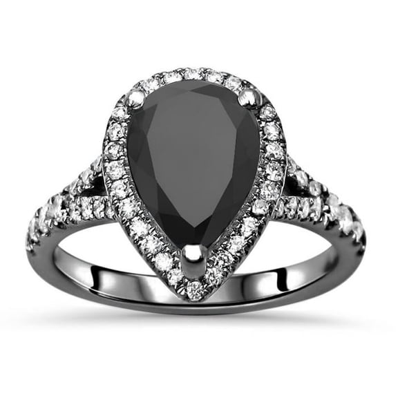 Dreamofdazzles Jewels 2.10Ct Pear Cut Black Diamond Engagement Wedding Band Ring 14K Black Gold Plated 925 Sterling Silver For Women's -4