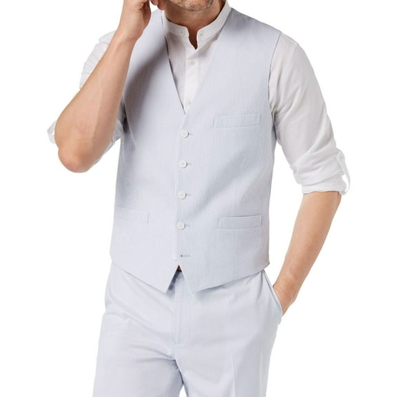 I.N.C Mens Seersucker Five Button Vest, Blue, XX-Large