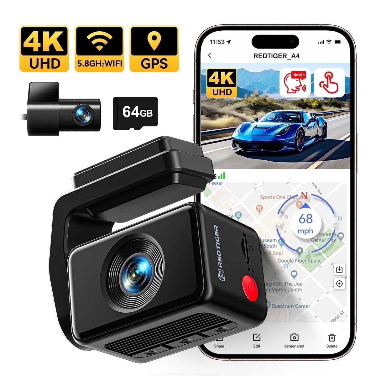 REDTIGER 4K Dashcam Vorne, 5G WLAN, 3,18 Zoll Touchscreen Dashcam Für Autos
