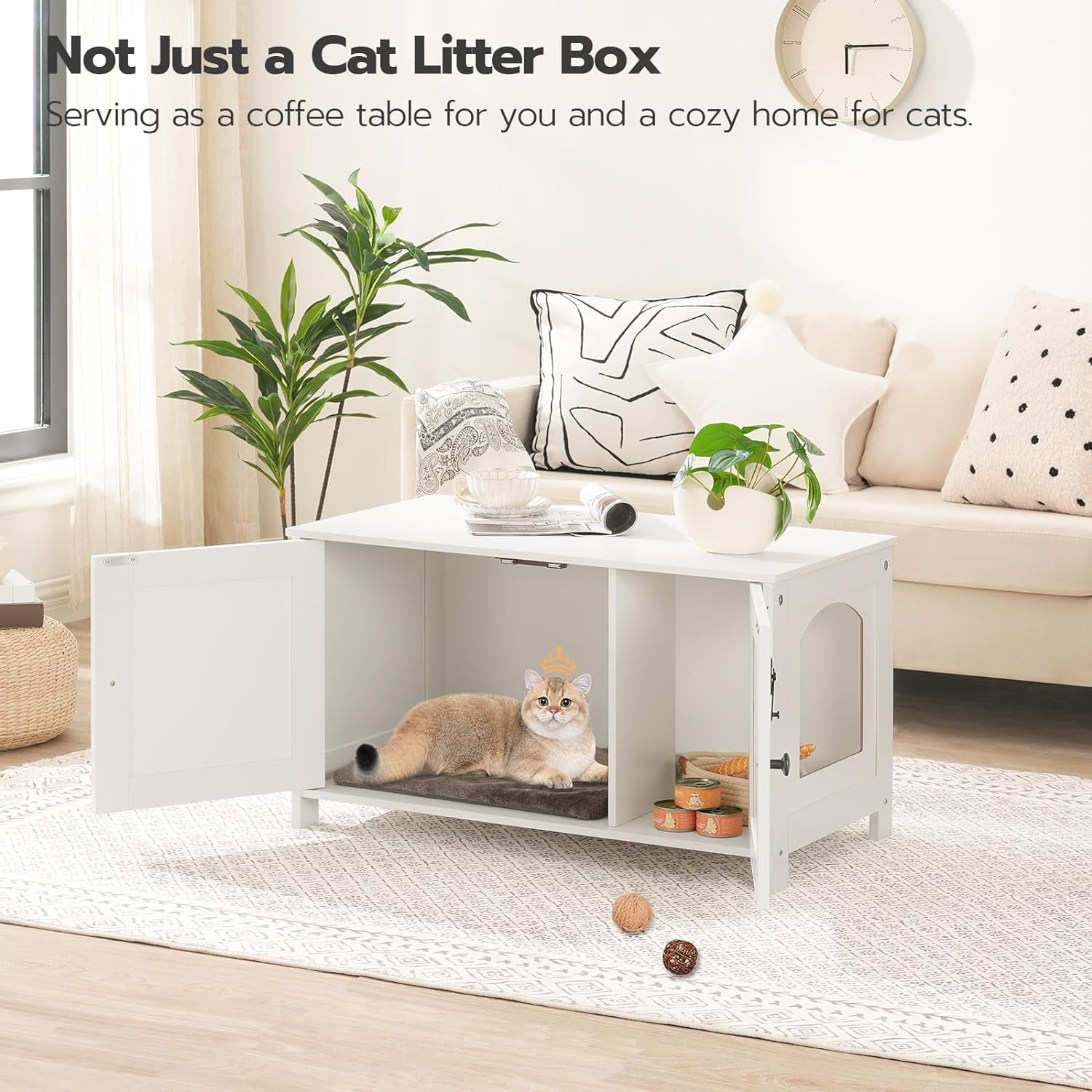 HOOBRO Hidden Litter Box Enclosure End Table with Removable Divider, White