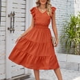 thumbnail image 2 of Midsumdr Dresses for Women 2025 Summer Casual V Neck Pleated Sleeveless Maxi Dress Solid Color Temperament A-Line Swing Beach Dress, 2 of 6