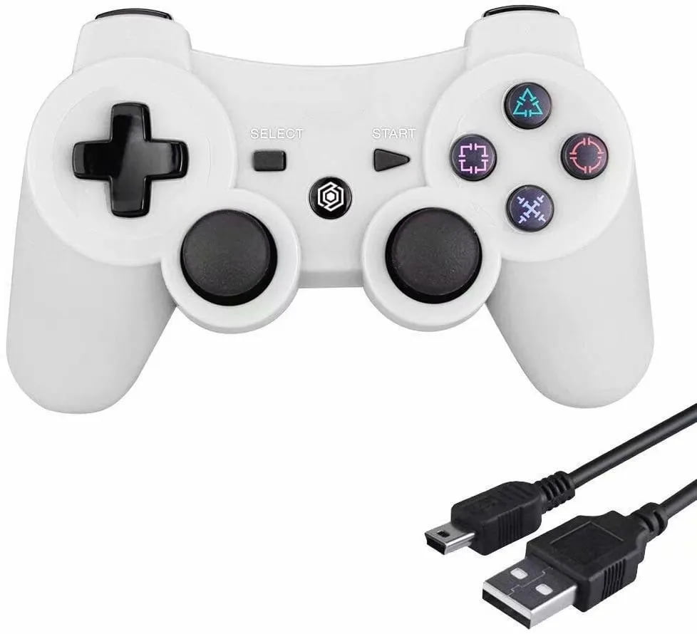 White 2 Pack Bluetooth Wireless Controller for PS3 Controller Double Shock Gamepad 6-Axis Game Controller for Playstation 3 Bonus 2 Charging Cable by Kabi red 