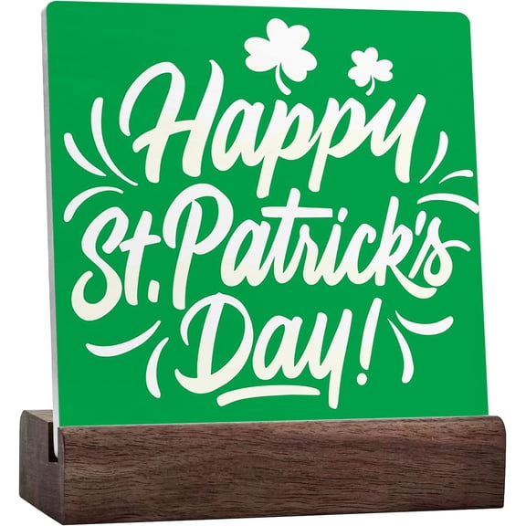 Happy St Patricks Day Sign,Irish Shamrock Theme Tiered Tray Decor,Funny Saint Patricks Day Ceramic Desk Plaque Sign For Holiday Party Desk Tabletop Decor