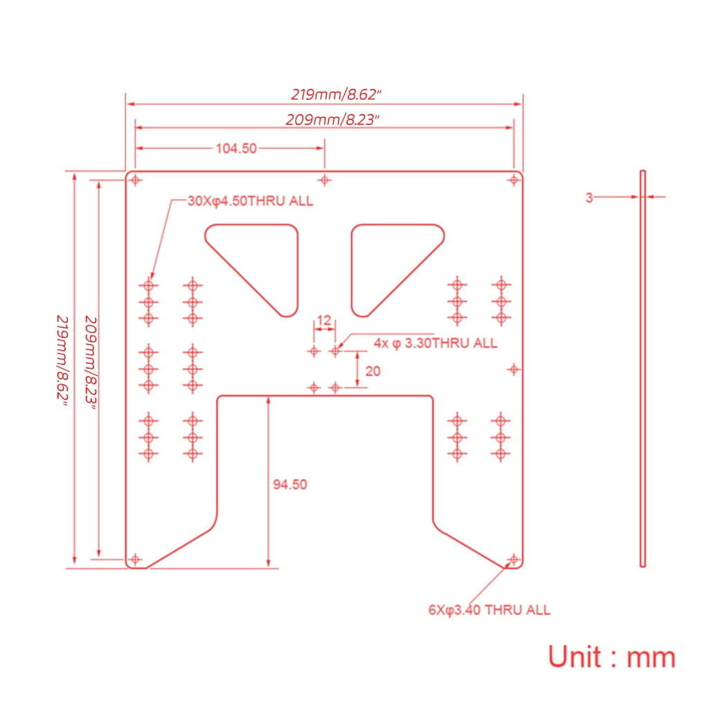 Zeiwohndc Y Axis Hot Bed Support Plate Kit, 3D Parts Heater Bed of