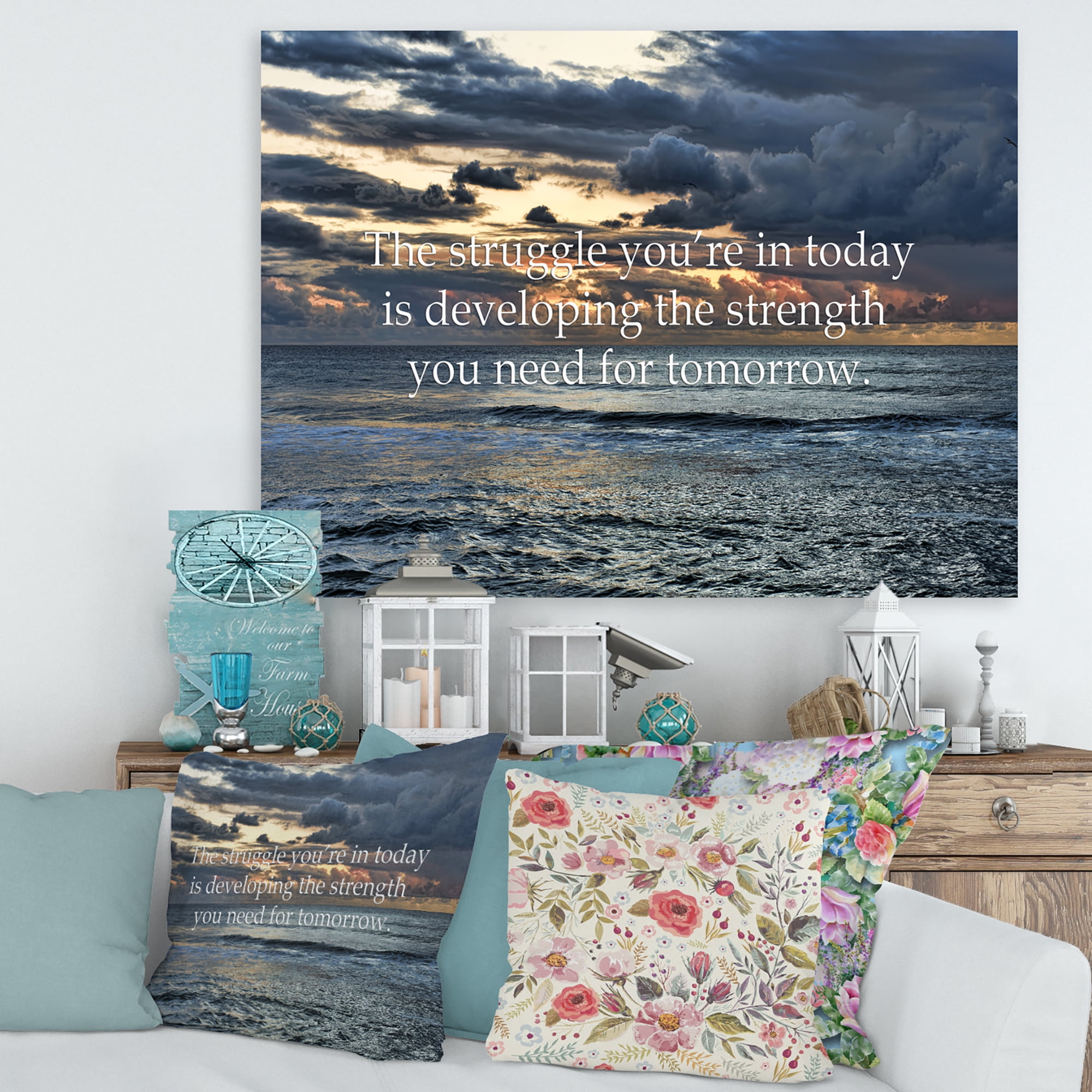 Designart ' Inspirational Quote and Ocean ' Nautical & Coastal Canvas Wall Art Print