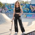 thumbnail image 5 of FEDPOP Girls Baggy Wide Leg Jeans, Elastic Waist Pull-On Denim Pants with Pockets, Casual Loose Teen Jeans, Black, 12-16Y, 5 of 7
