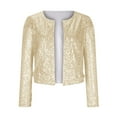 thumbnail image 5 of AOOCHASLIY Women Coat Fashion Women Open Front Sequin Jacket Long Sleeve Short Blazer Casual Coat Tops, 5 of 5