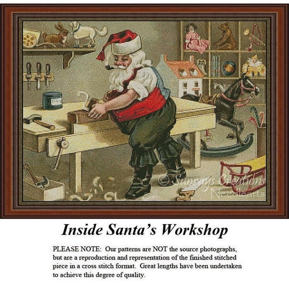 Christmas Cross Stitch Pattern | Inside Santa's Workshop (Pattern Only, You Provide The Floss and Fabric)