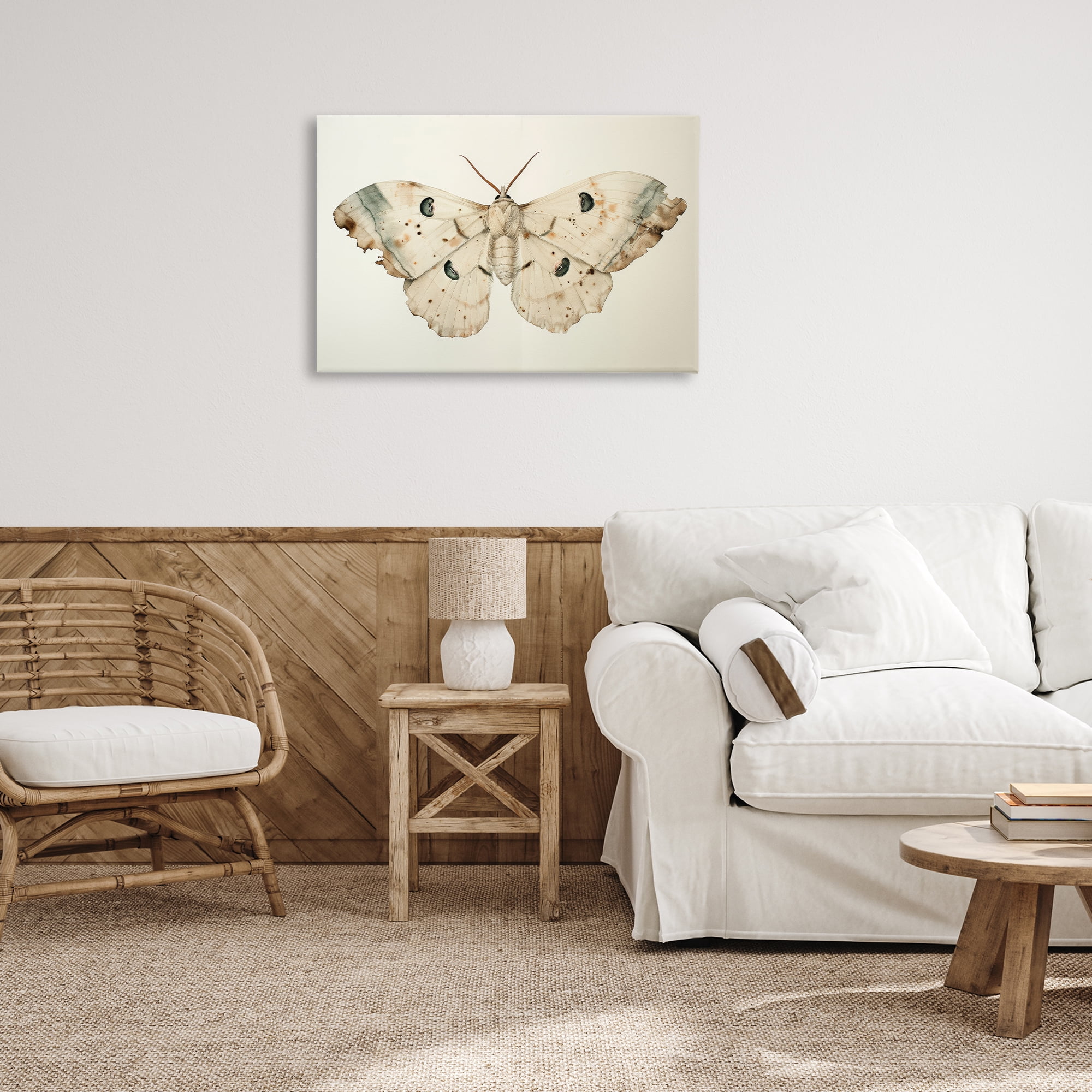 Stupell Industries Vintage Beige Moth Animals Painting Wrapped Canvas Art Print Wall Art, 30 x 20