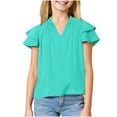 thumbnail image 4 of Jinhomg Girls Fashion Summer Shirts Cute Ruffle Sleeve V-Neck Blouses Casual Comfy Solid Pullover Tops Mint Green 5 Years, 4 of 10