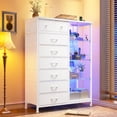 thumbnail image 1 of CHENZM 54" H Dresser for Bedroom with LED Lights & Power Outlets Dresser with 8 Drawers Fabric Dressers & Chests of Drawers, Shelves for Bedroom, Sturdy Metal Frame, Acrylic Plates (White), 1 of 10