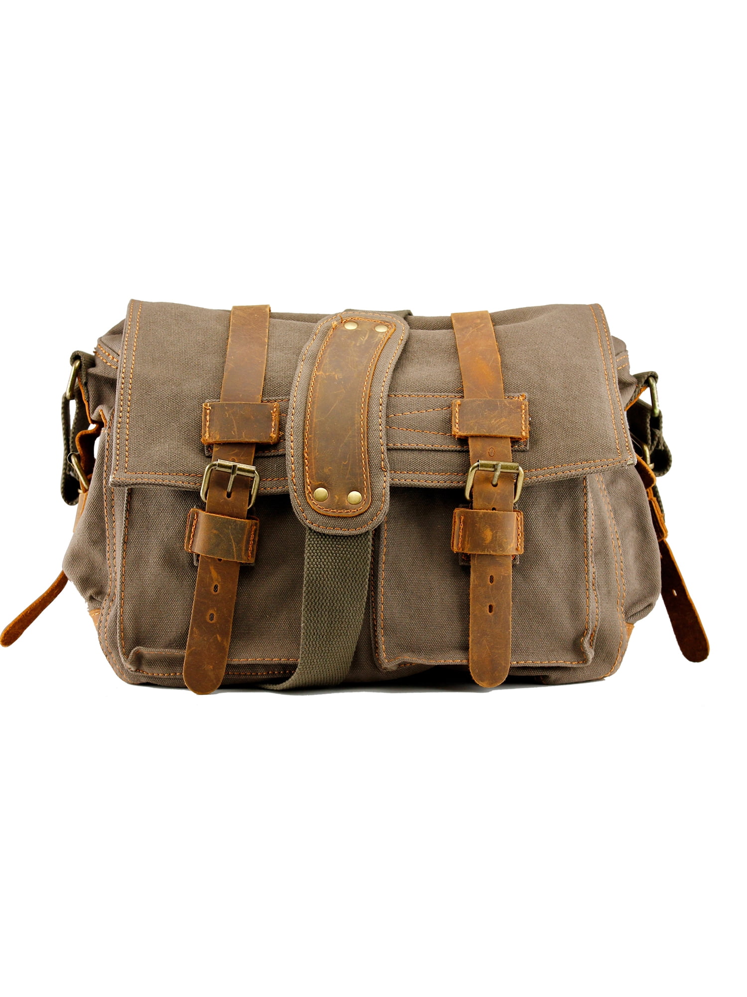 Men's Vintage Canvas and Leather Satchel School Military Shoulder Bag ...