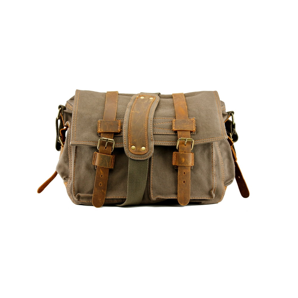 Gearonic Men's Vintage Canvas and Leather Satchel School Military