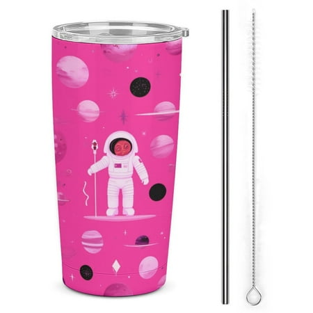 

Astronaut Pink Galaxy Print Tumbler Print 20oz Stainless Steel Coffee Cup with Lid & Straw Double Wall Insulated Tumbler