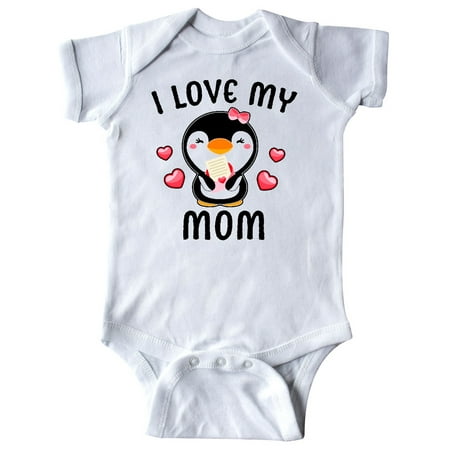

Inktastic I Love My Mom with Cute Penguin and Hearts Gift Baby Girl Bodysuit