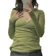 thumbnail image 1 of Mialoley Women's Spring Slim Fit Tops Solid Color Long Sleeve Wrap V-Neck T-Shirt Streetwear, 1 of 7
