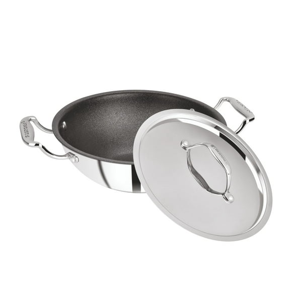Hitech-peek Triply Stainless Steel Kadai Or Indian Wok With Steel Lid 22 Cm 3 Liters | Non Stick Performance Coating - Induction Bottom, Gas Ready, Metal Spatula Friendly
