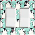 thumbnail image 1 of Metal Light Switch Plate Cover Cute Penguins Ice Skating Teal BRD001, 1 of 13
