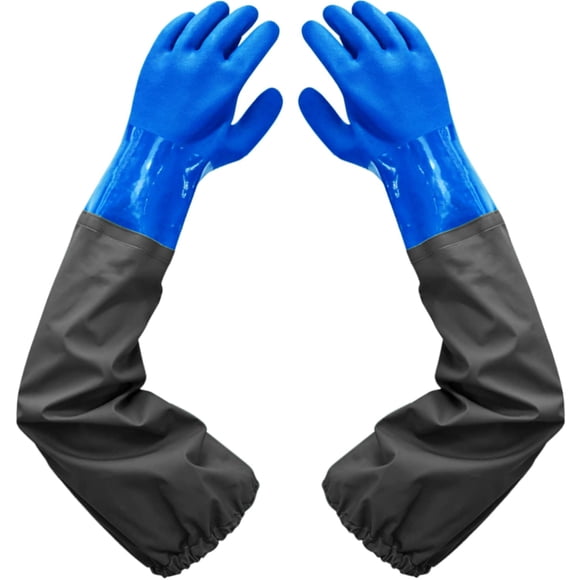 Guantes Haiou de PVC resistentes a productos químicos, impermeables, 64 cm, azules