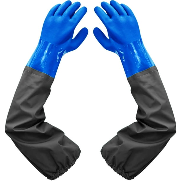 Guantes Haiou de PVC resistentes a productos químicos, impermeables, 64 cm, azules