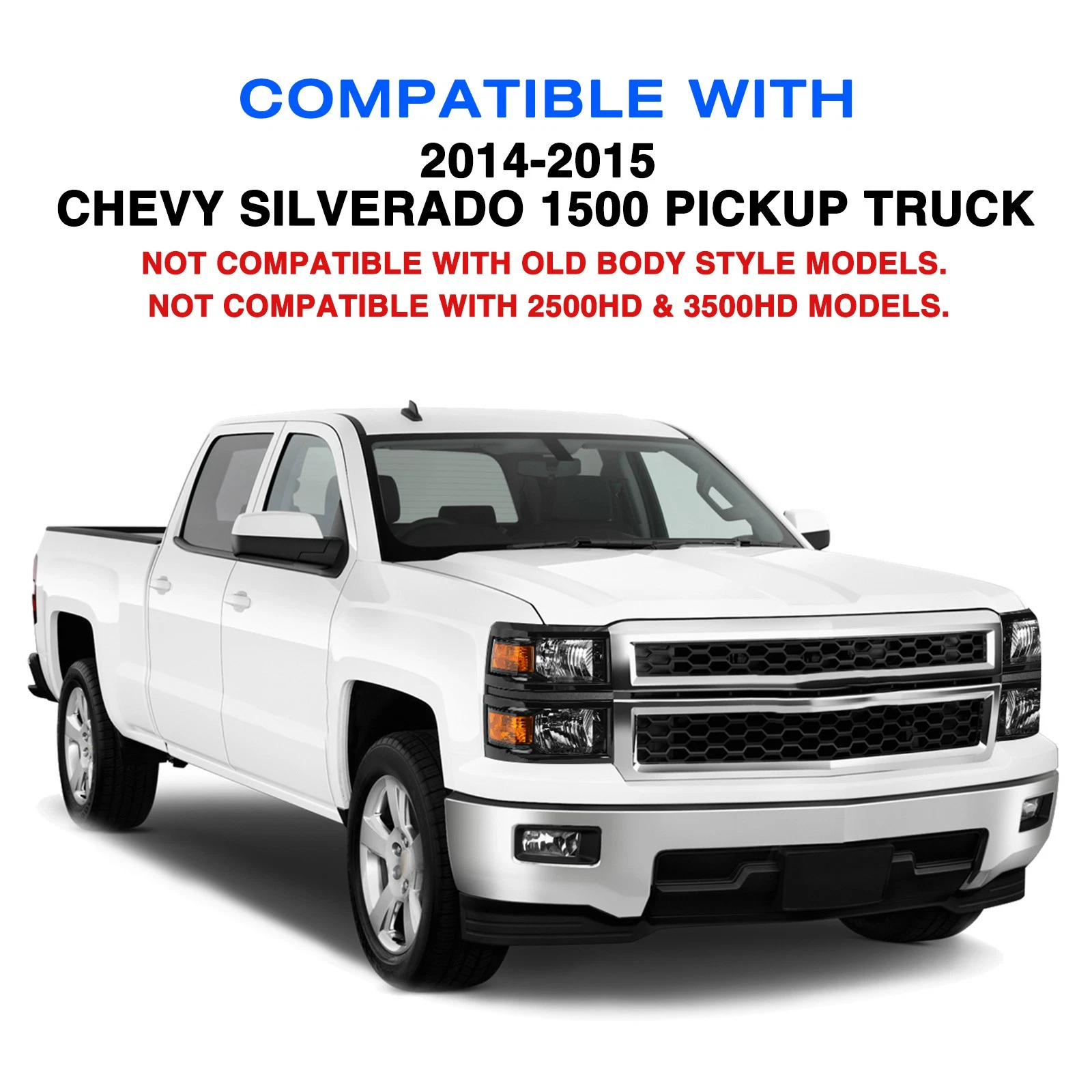 For 2014-2015 Chevy Silverado 1500 Black Amber Headlights Headlamps L+R Pairs