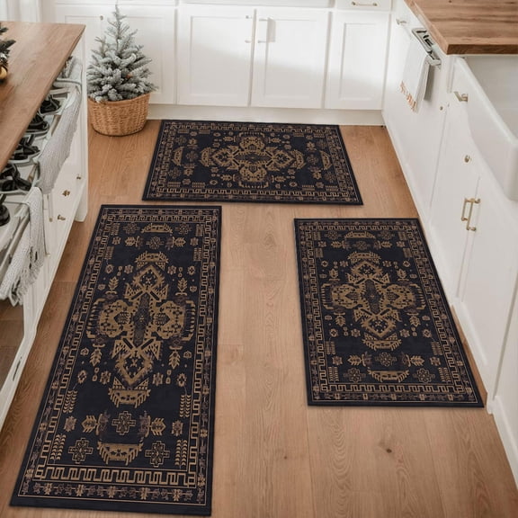 Floral Kitchen Rugs Sets of 3, Non Slip Kitchen Rugs and Mats Washable Farmhouse Kitchen Rugs Floral Kitchen Floor Mat Carpet Runner Rugs for Hallway Laundry Room