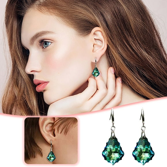 asddcavvf Fashion Leaf Pendant Earrings Women Silver Plated Needle Crystal Tourmaline Maple Leaf Ear