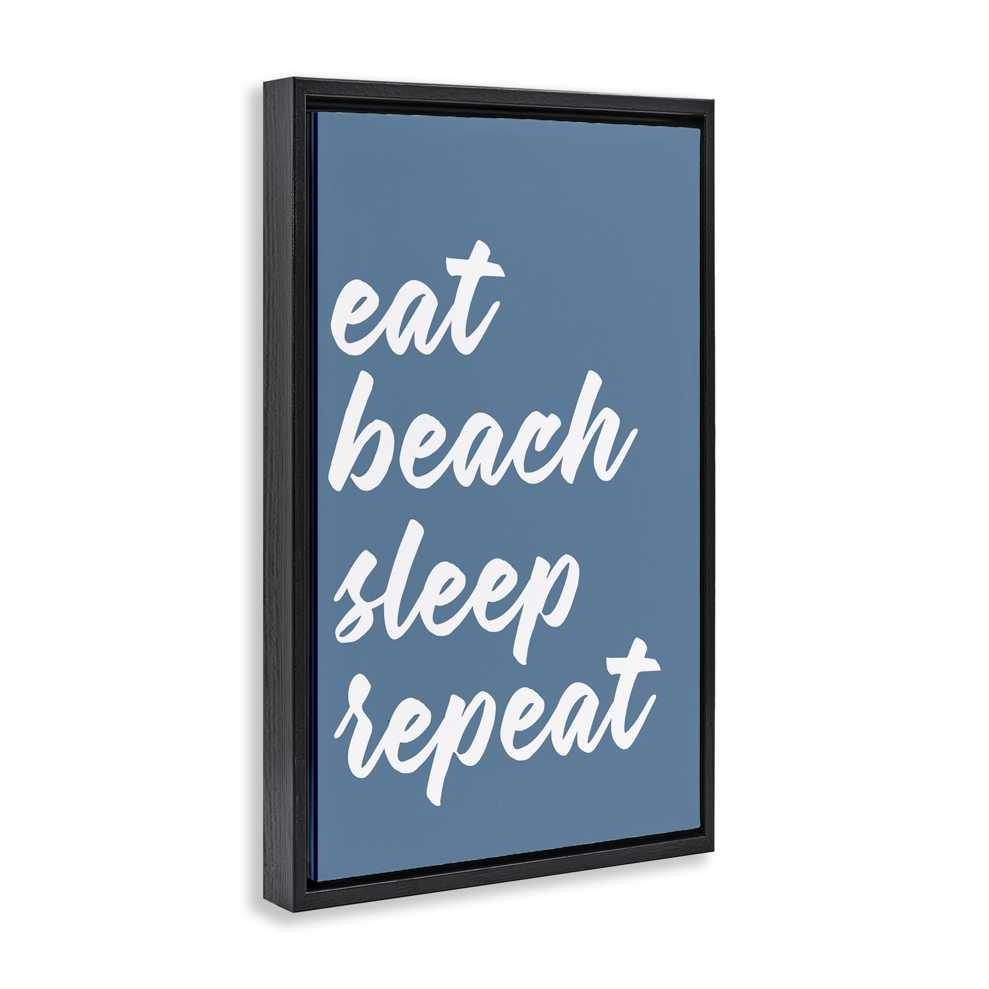 Stupell Industries Beach Repeat List Typography Painting Black Floater Framed Canvas Art Print Wall Art, 17 x 25