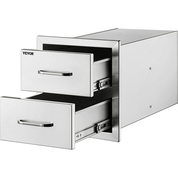 VEVOR Cajones de cocina para exteriores de 18 pulgadas de ancho x 20.6 pulgadas de alto x 12.7 pulgadas de profundidad, cajones de barbacoa dobles de acero inoxidable con asa VEVOR 18 pulgadas