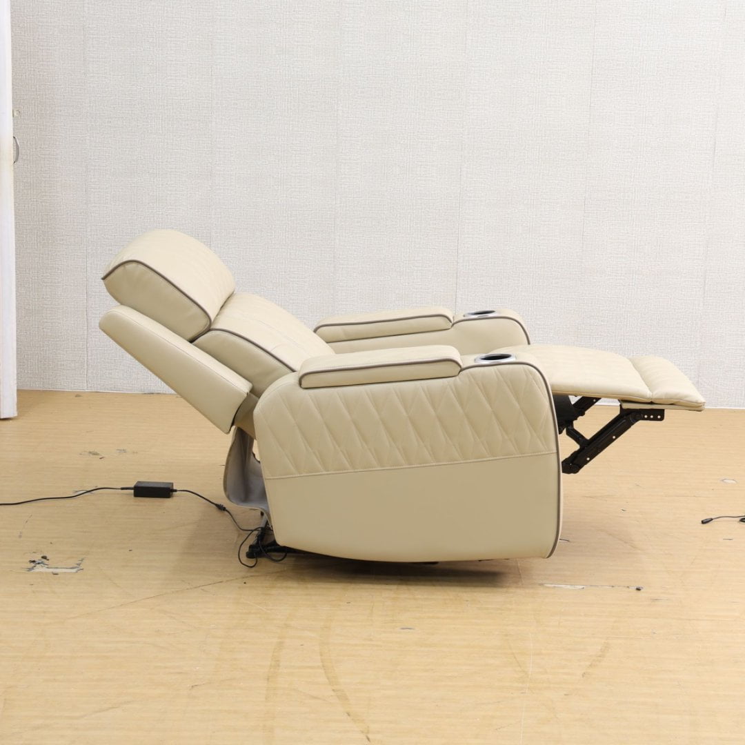 Beige Breathing Leather Living Room Recliner Chair