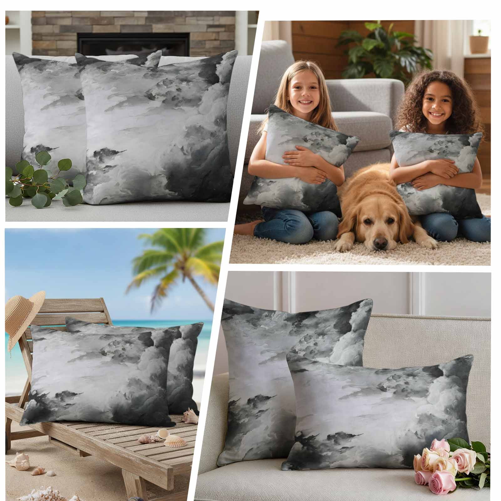 Gray Ombre Clouds Outdoor Waterproof Pillow Covers, Modern Abstract Art Gradient Cloud Decorative Square Throw Pillowcase Sofa Cushion Sham for Patio/Couch/Chair, 18"x18" 2 Pack