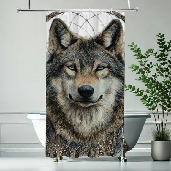 RKSupls Christmas Shower Curtain, Wolf Pattern Shower Curtain with Hooks for New Year Home Bathroom Decor Washable Curtains, 36x72 in