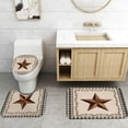 thumbnail image 5 of 4PCS/Set Vintage Brown Western Texas Star Shower Curtain, Primitive Star Red Beige Buffalo Plaid Rustic Country Farmhouse Bathroom Decor, Non-slip Bath Rugs Toilet Mats, Berry Garland, 5 of 7